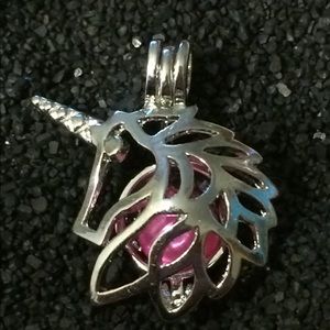 Silver unicorn pendant with hot pink Akoya pearl